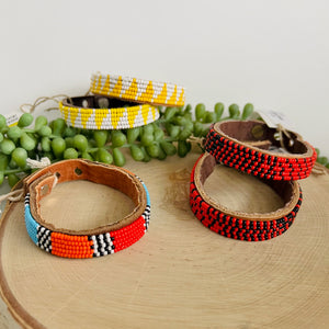 Small Beaded Leather Cuffs