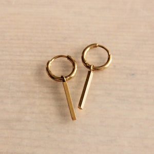 Steel Creole Earrings with Bar - Gold