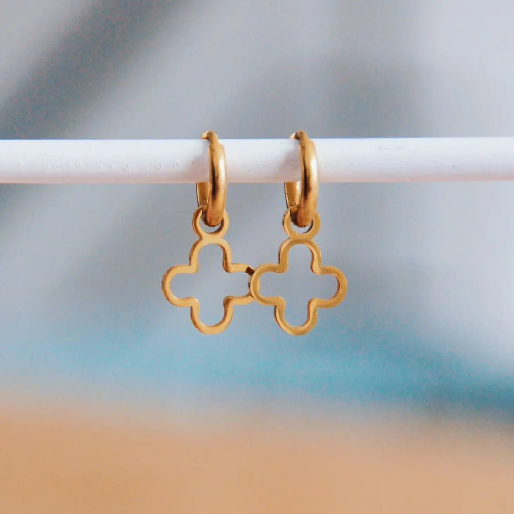 Stainless Steel Earrings with Open Clover - Gold