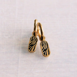 Stainless Steel Hoop Earrings with Zebra Print Tag – Gold