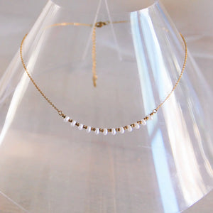 Stainless Steel Necklace with Mini Pearls and Beads - Gold