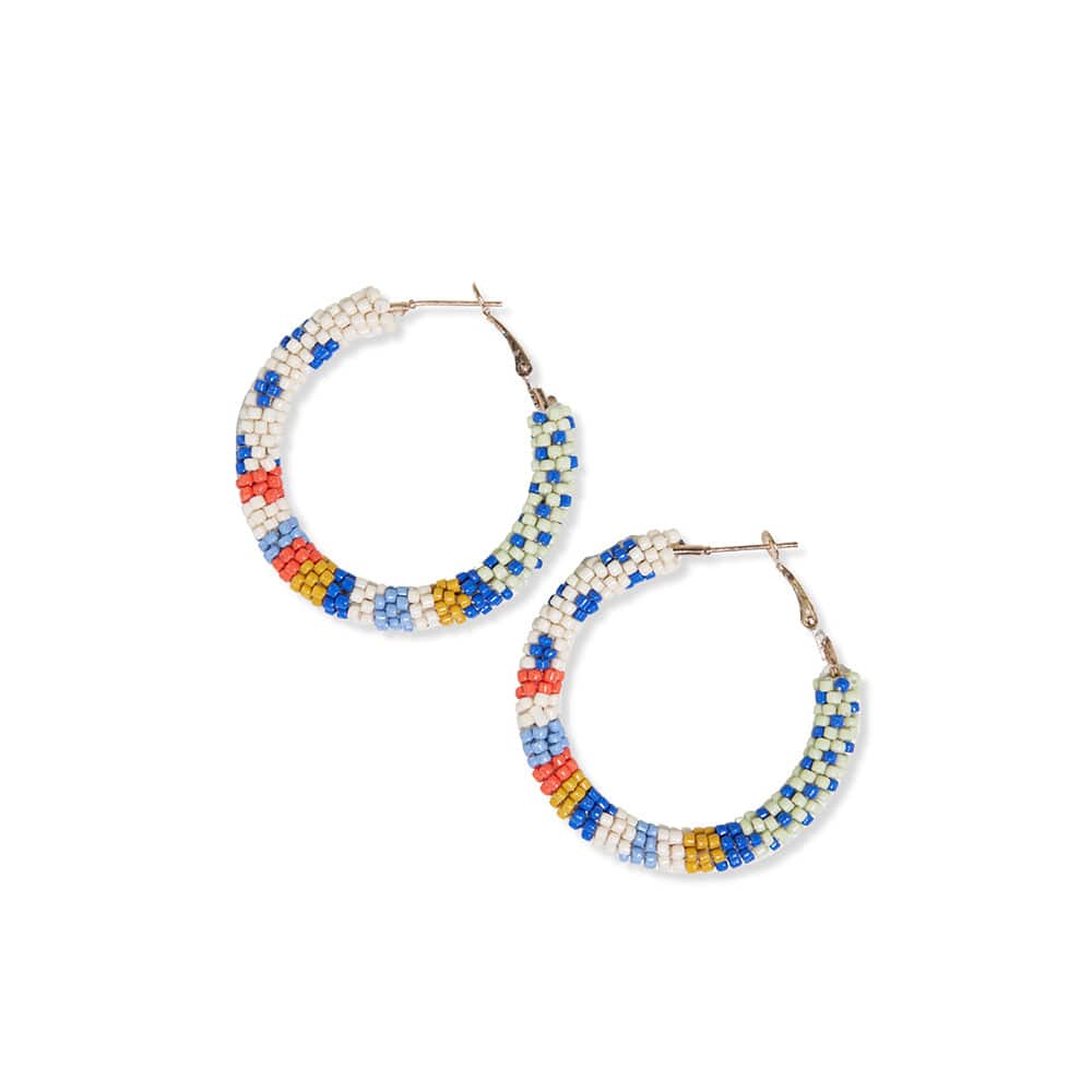Crochet Hoops - White with Blue