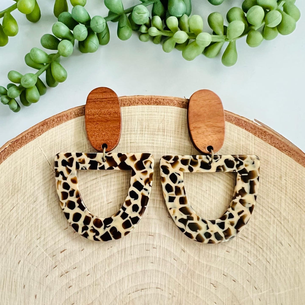 Acrylic Statement Earring with Oval Wood Post - Coffee