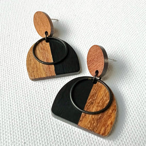 Black Colorblock Wood Earrings (available at Maren & More)