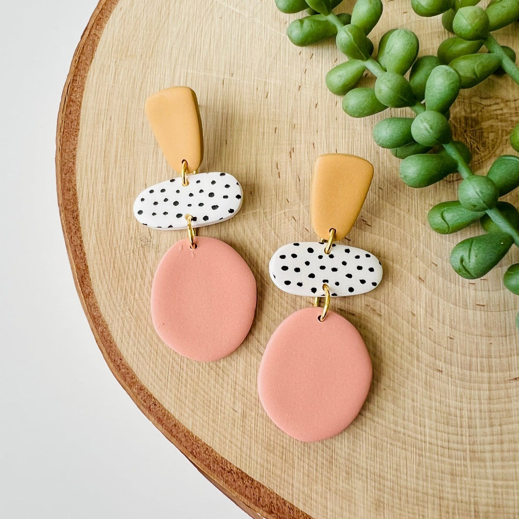 Indie - Mustard, Coral, & Polka Dot Clay Earrings