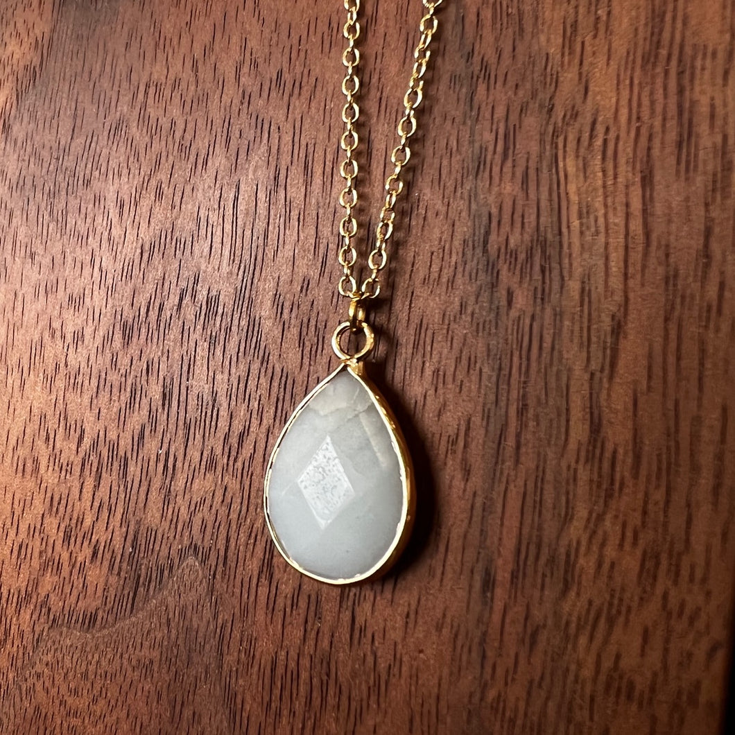 Soft Milky Sea Glass Teardrop Stone Necklace (available at Paisley & Plow)